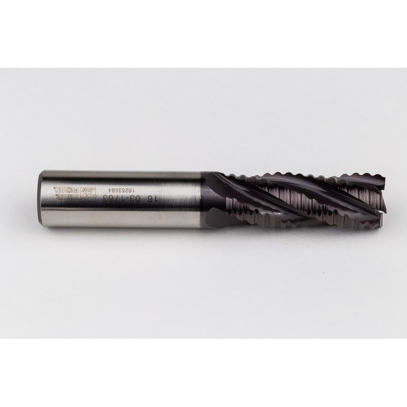 16mm Dia. Cobalt Coarse Roughing End Mill, 4 Flute, TiAIN Coated, 16mm Weldon Shank x 42mm LOC, 0.55mm Chamfer, CPR