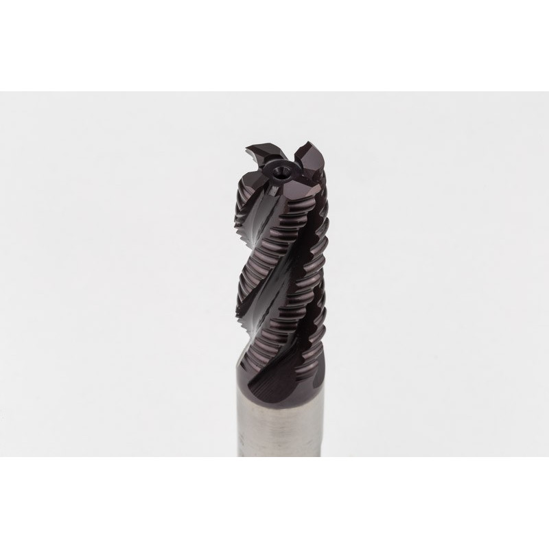 16mm Dia. Cobalt Coarse Roughing End Mill, 4 Flute, TiAIN Coated, 16mm Weldon Shank x 42mm LOC, 0.55mm Chamfer, CPR