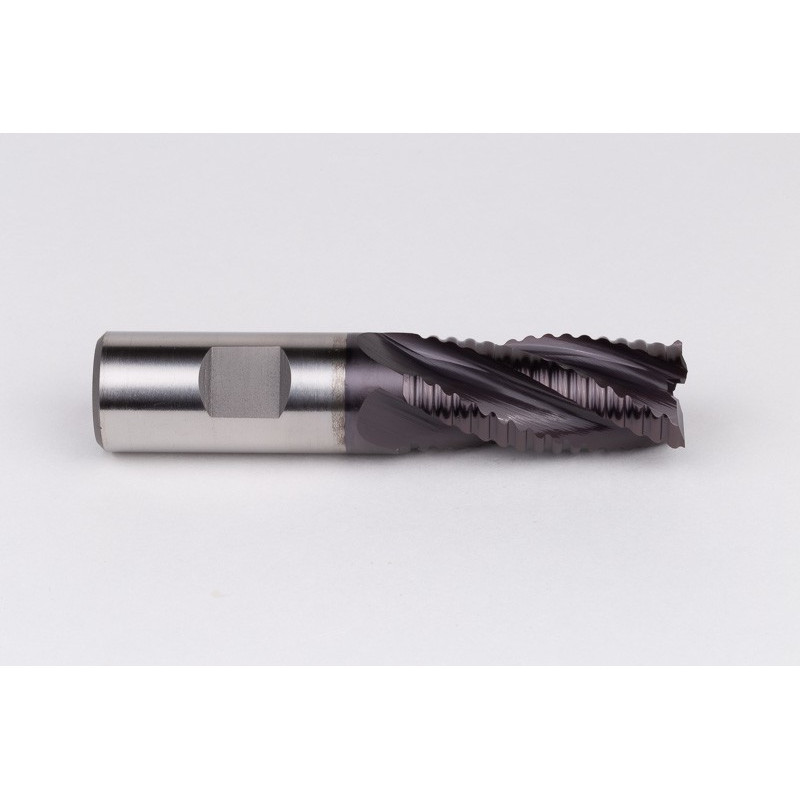 20mm Dia. Cobalt Coarse Roughing End Mill, 4 Flute, TiAIN Coated, 20mm Weldon Shank x 42mm LOC, 0.55mm Chamfer, CPR