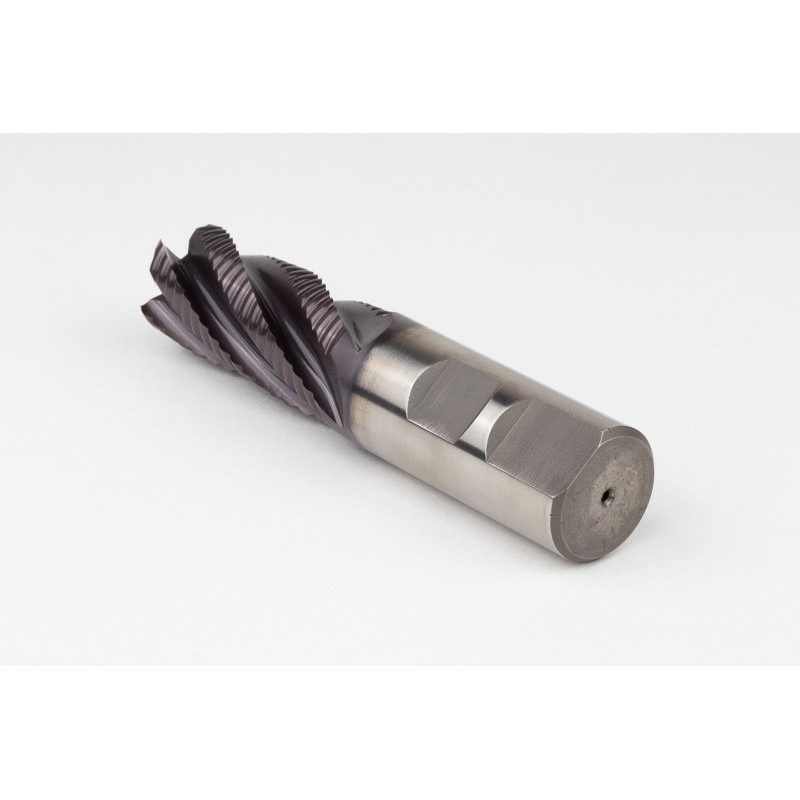 25mm Dia. Cobalt Coarse Roughing End Mill, 5 Flute, TiAIN Coated, 25mm Weldon Shank x 52mm LOC, 0.55mm Chamfer, CPR