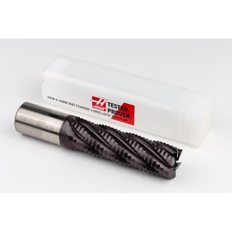 32mm Dia. Cobalt Coarse Roughing End Mill, 6 Flute, TiAIN Coated, 32mm Weldon Shank x 102mm LOC, 0.7mm Chamfer, CPR