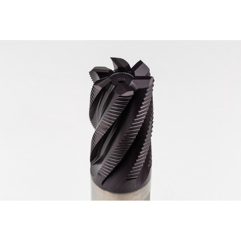 32mm Dia. Cobalt Fine Roughing End Mill, 6 Flute, TiAIN Coated, 32mm Weldon Shank x 52mm LOC, 1.07mm Chamfer, FPR