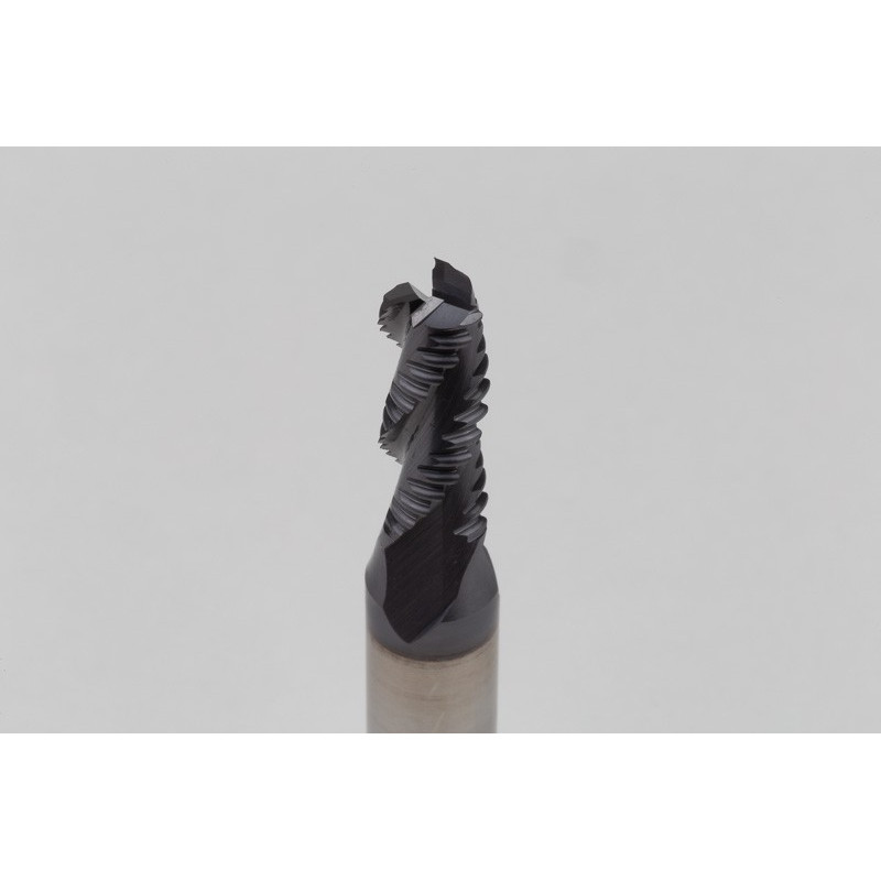 8mm Dia. Cobalt Coarse Roughing End Mill, 3 Flute, TiCN Coated, 10mm Weldon Shank x 20mm LOC, 0.51mm Chamfer, CPRA