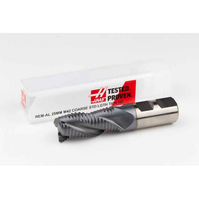 25mm Dia. Cobalt Coarse Roughing End Mill, 3 Flute, TiCN Coated, 25mm Weldon Shank x 52mm LOC, 0.94mm Chamfer, CPRA