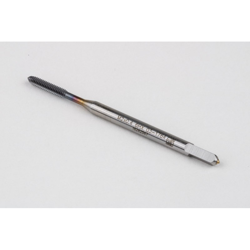M2x0.4 M HSS-E Straight Flute Tap, 2.8mm Shank x 8mm Thread Length, 2XD, Mod. Bottoming, 3 Flute, 6HX, TiCN Coated