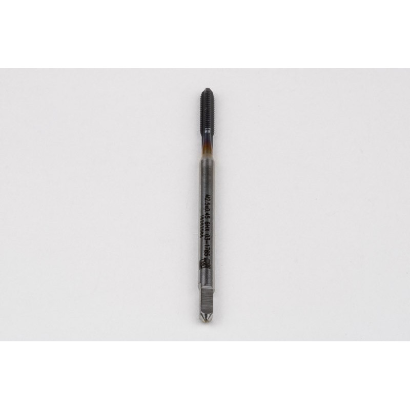M2.5x0.45 M HSS-E Straight Flute Tap, 2.8mm Shank x 9mm Thread Length, 2XD, Mod. Bottoming, 3 Flute, 6HX, TiCN Coated