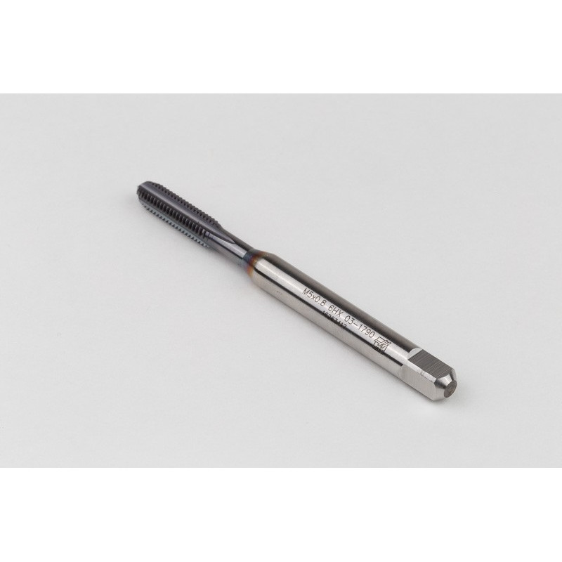 M5x0.8 M HSS-E Straight Flute Tap, 6mm Shank x 15mm Thread Length, 2XD, Mod. Bottoming, 4 Flute, 6HX, TiCN Coated
