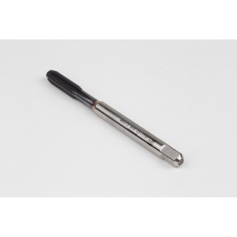 M6x1.0 M HSS-E Straight Flute Tap, 6mm Shank x 17mm Thread Length, 2XD, Mod. Bottoming, 4 Flute, 6HX, TiCN Coated