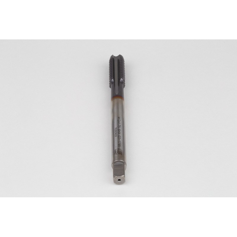 M12x1.75 M HSS-E Straight Flute Tap, 9mm Shank x 24mm Thread Length, 2XD, Mod. Bottoming, 4 Flute, 6HX, TiCN Coated