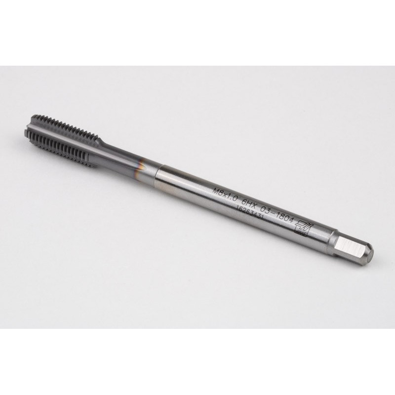 M8x1.0 MF HSS-E Straight Flute Tap, 6mm Shank x 17mm Thread Length, 2XD, Mod. Bottoming, 4 Flute, 6HX, TiCN Coated
