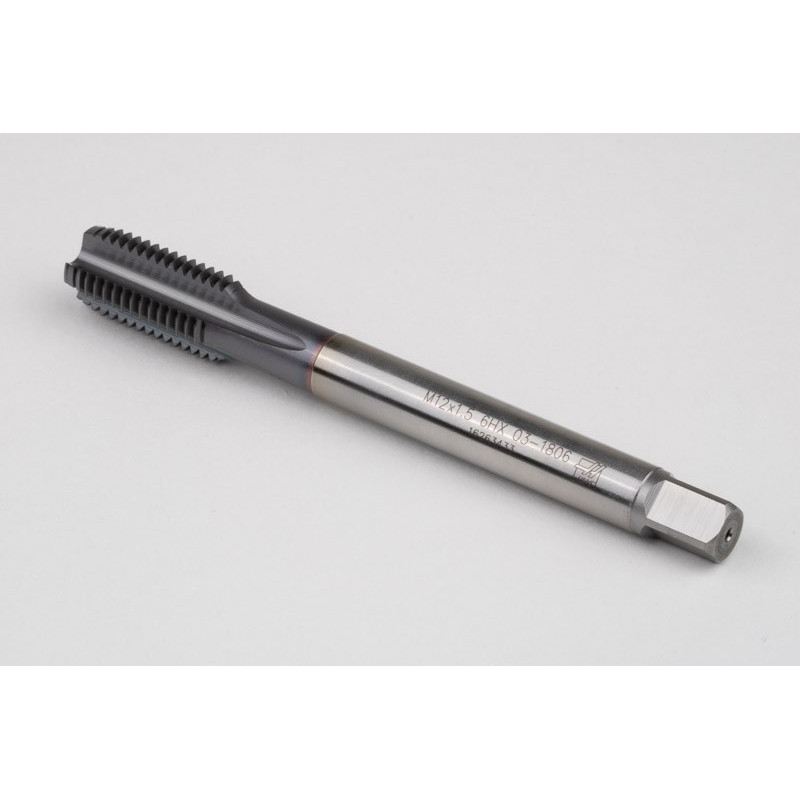 M12x1.5 MF HSS-E Straight Flute Tap, 9mm Shank x 22mm Thread Length, 2XD, Mod. Bottoming, 4 Flute, 6HX, TiCN Coated