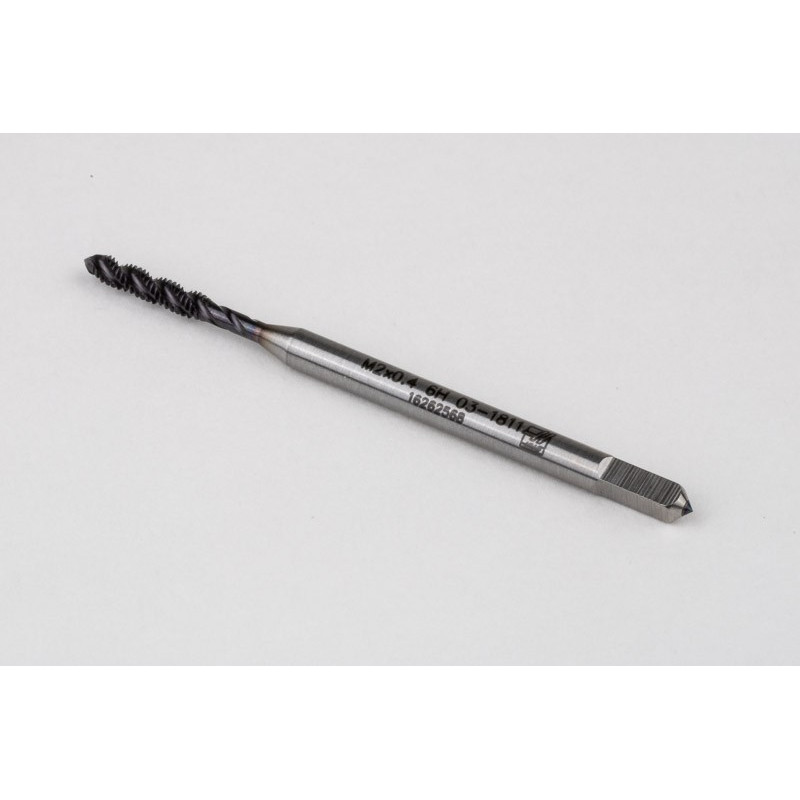 M2x0.4 M HSS-PM Spiral Flute Tap, 2.8mm Shank x 8mm Thread Length, 2.5XD, Mod. Bottoming, 3 Flute, 6H, TiAlN Coated