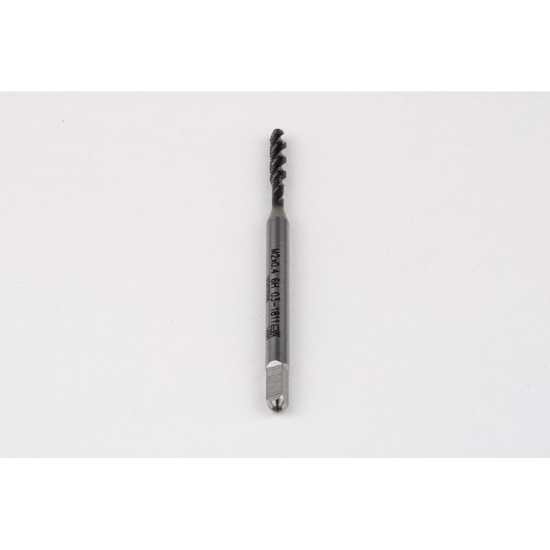 M2x0.4 M HSS-PM Spiral Flute Tap, 2.8mm Shank x 8mm Thread Length, 2.5XD, Mod. Bottoming, 3 Flute, 6H, TiAlN Coated