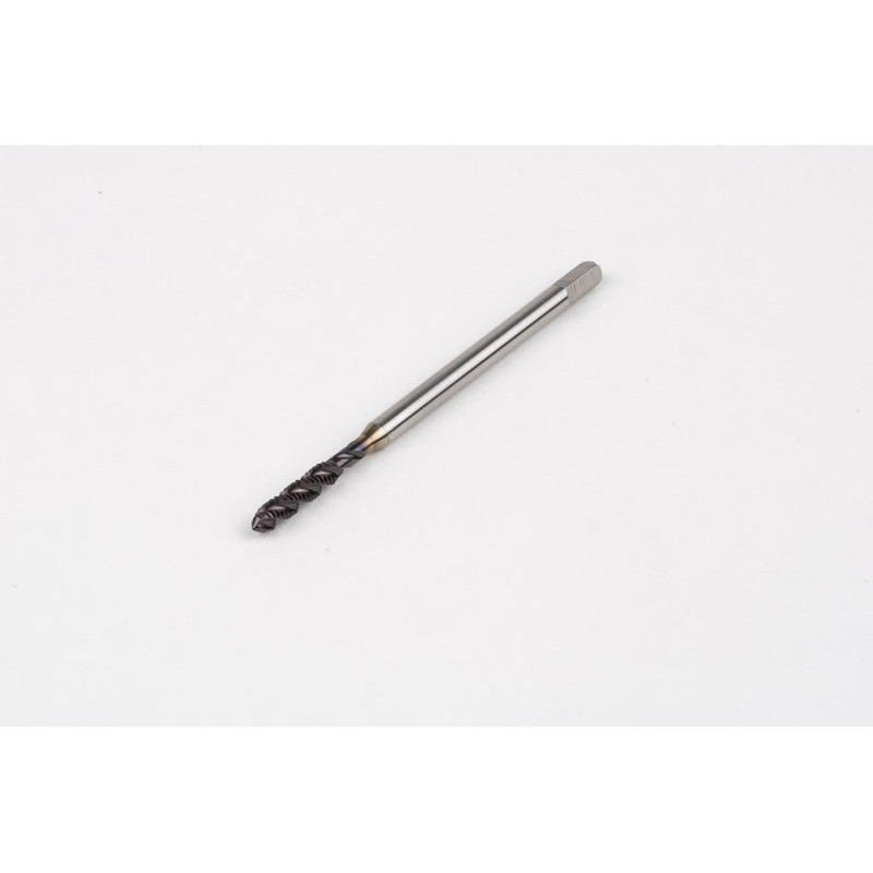 M2.5x0.45 M HSS-PM Spiral Flute Tap, 2.8mm Shank x 9mm Thread Length, 2.5XD, Mod. Bottoming, 3 Flute, 6H, TiAlN Coated