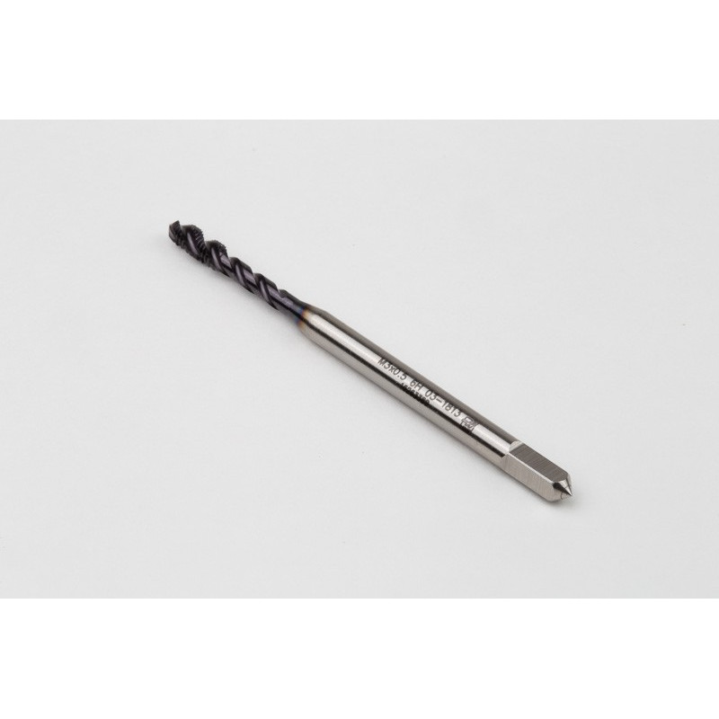 M3x0.5 M HSS-PM Spiral Flute Tap, 3.5mm Shank x 6mm Thread Length, 2.5XD, Mod. Bottoming, 3 Flute, 6H, TiAlN Coated