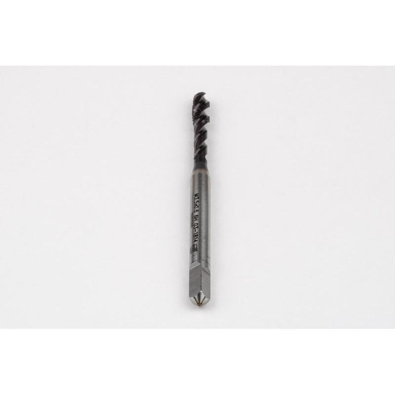 M3.5x0.6 M HSS-PM Spiral Flute Tap, 4mm Shank x 7mm Thread Length, 2.5XD, Mod. Bottoming, 3 Flute, 6H, TiAlN Coated