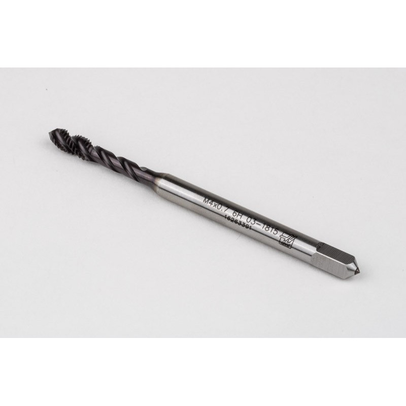 M4x0.7 M HSS-PM Spiral Flute Tap, 4.5mm Shank x 7mm Thread Length, 2.5XD, Mod. Bottoming, 3 Flute, 6H, TiAlN Coated