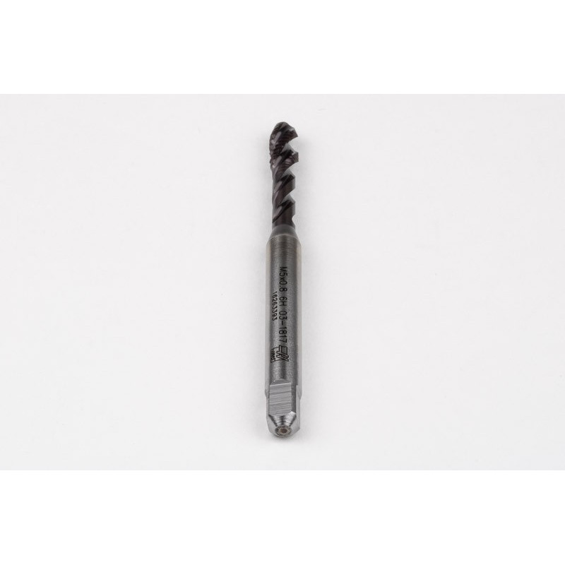 M5x0.8 M HSS-PM Spiral Flute Tap, 6mm Shank x 8mm Thread Length, 2.5XD, Mod. Bottoming, 3 Flute, 6H, TiAlN Coated
