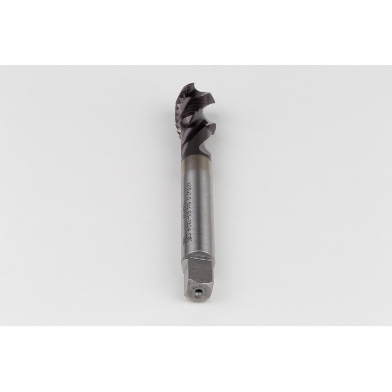 M16x2.0 M HSS-PM Spiral Flute Tap, 12mm Shank x 20mm Thread Length, 2.5XD, Mod. Bottoming, 3 Flute, 6H, TiAlN Coated