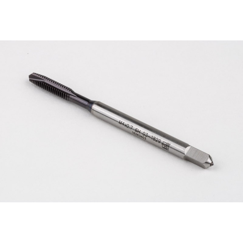 M4x0.7 M HSS-PM Spiral Point Tap, 4.5mm Shank x 13mm Thread Length, 3XD, Plug, 3 Flute, 6H, TiAlN Coated