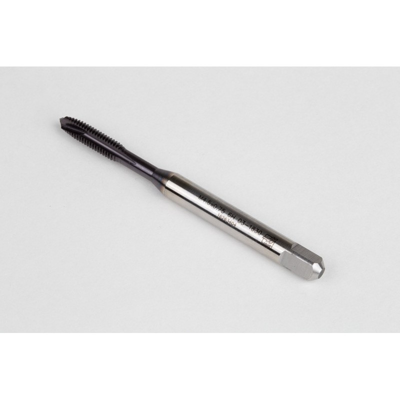 M4.5x0.75 M HSS-PM Spiral Point Tap, 6mm Shank x 14mm Thread Length, 3XD, Plug, 3 Flute, 6H, TiAlN Coated