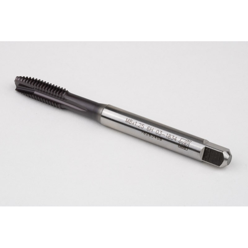 M8x1.25 M HSS-PM Spiral Point Tap, 8mm Shank x 20mm Thread Length, 3XD, Plug, 3 Flute, 6H, TiAlN Coated