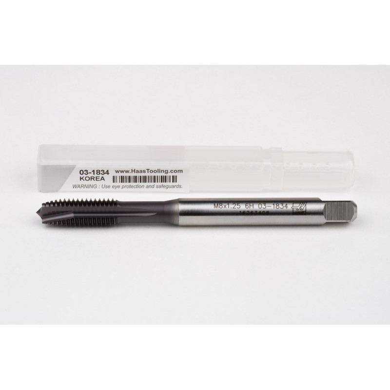 M8x1.25 M HSS-PM Spiral Point Tap, 8mm Shank x 20mm Thread Length, 3XD, Plug, 3 Flute, 6H, TiAlN Coated