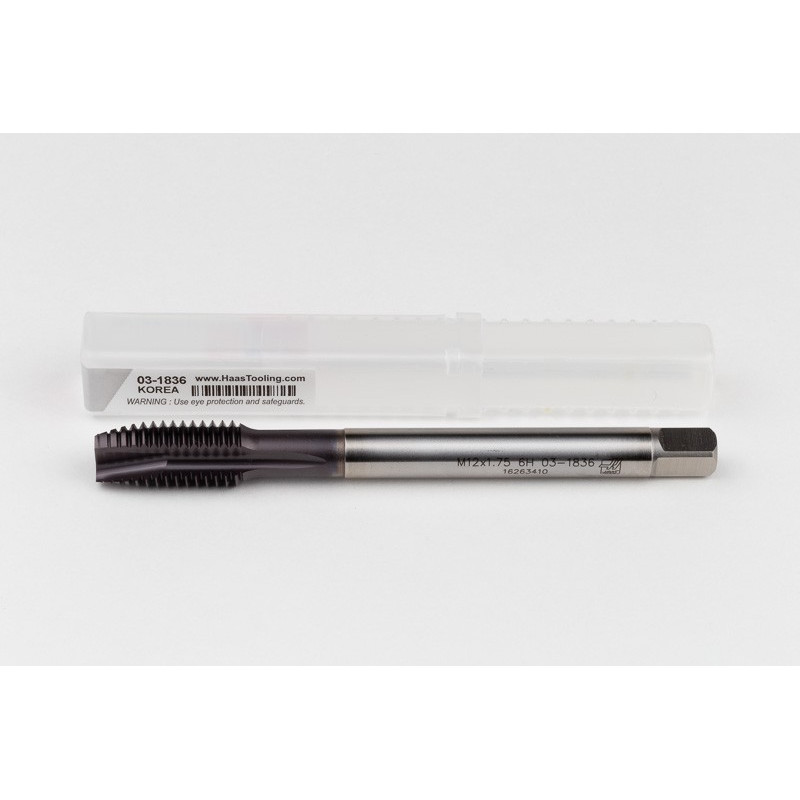 M12x1.75 M HSS-PM Spiral Point Tap, 9mm Shank x 24mm Thread Length, 3XD, Plug, 3 Flute, 6H, TiAlN Coated