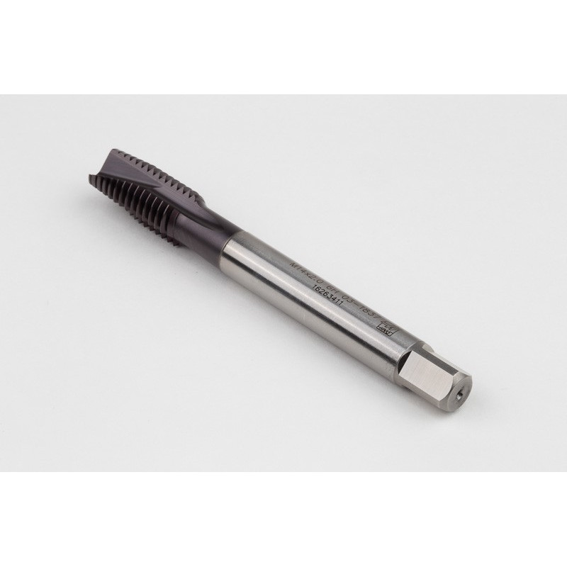M14x2.0 M HSS-PM Spiral Point Tap, 11mm Shank x 26mm Thread Length, 3XD, Plug, 3 Flute, 6H, TiAlN Coated