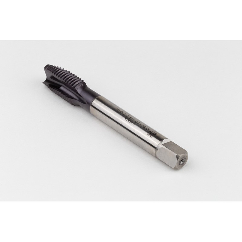 M16x2.0 M HSS-PM Spiral Point Tap, 12mm Shank x 27mm Thread Length, 3XD, Plug, 3 Flute, 6H, TiAlN Coated