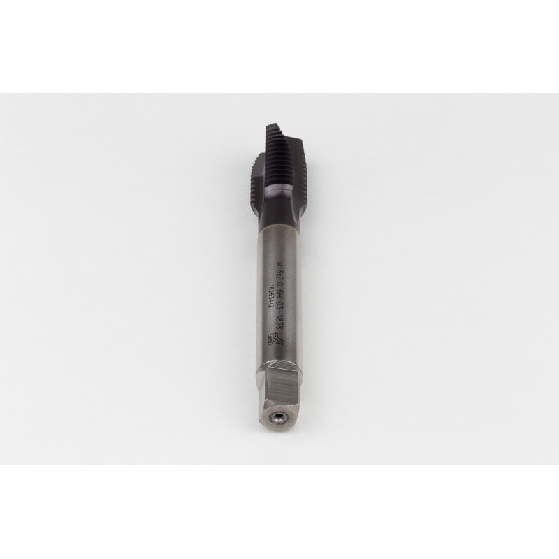 M16x2.0 M HSS-PM Spiral Point Tap, 12mm Shank x 27mm Thread Length, 3XD, Plug, 3 Flute, 6H, TiAlN Coated