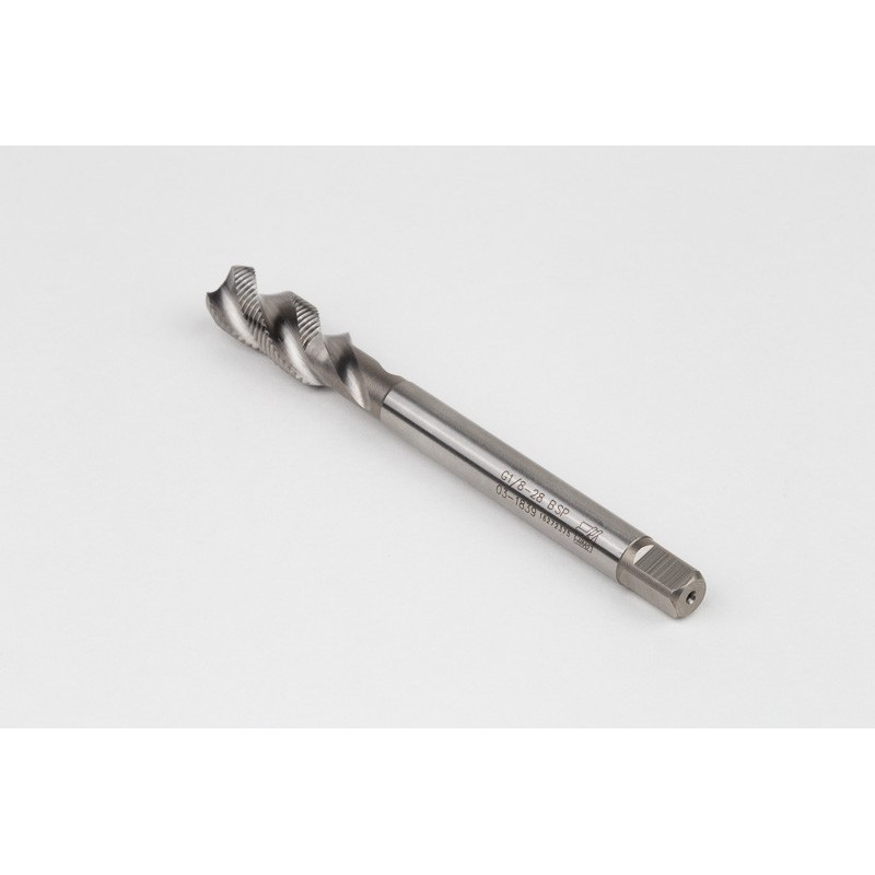 1/8"-28 G (BSPP) Straight HSS-E Pipe Tap, 7mm Shank x 20mm Thread Length, 3 Flute, Uncoated