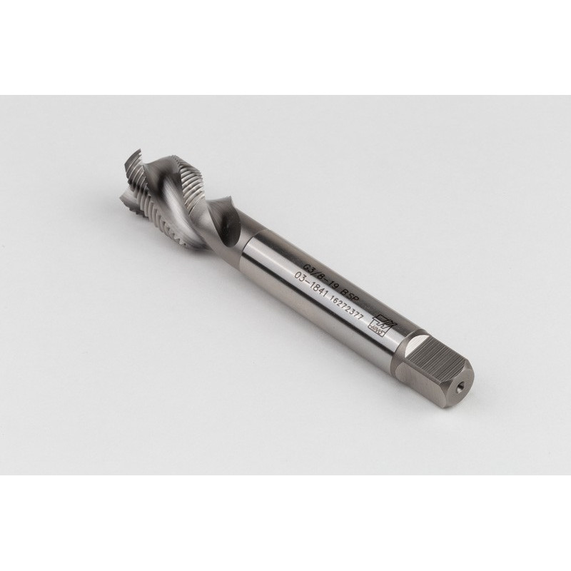 3/8"-19 G (BSPP) Straight HSS-E Pipe Tap, 12mm Shank x 22mm Thread Length, 3 Flute, Uncoated