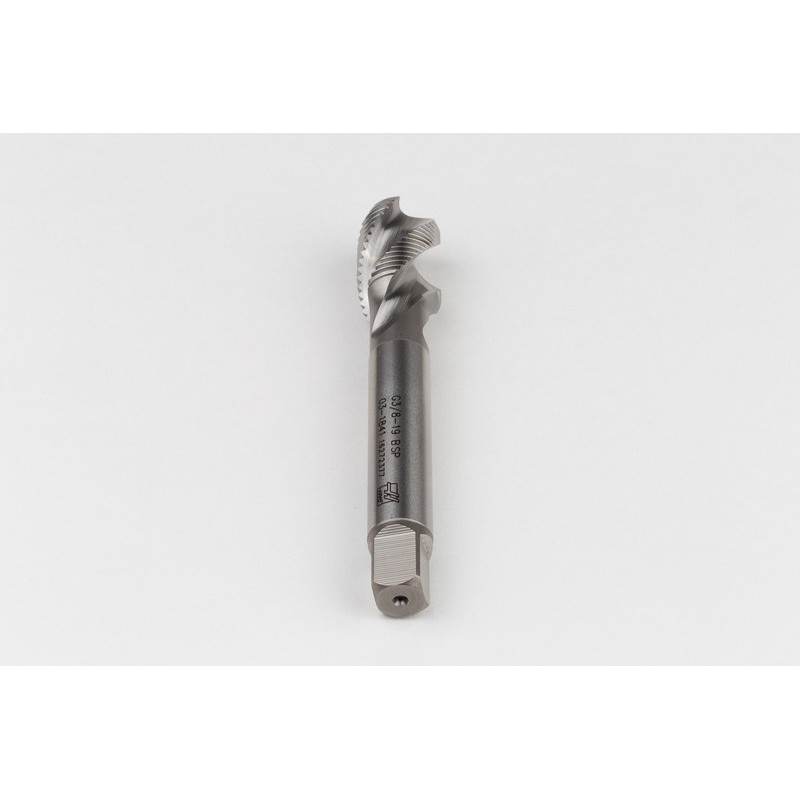 3/8"-19 G (BSPP) Straight HSS-E Pipe Tap, 12mm Shank x 22mm Thread Length, 3 Flute, Uncoated