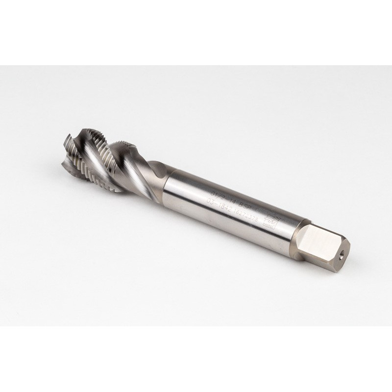 1/2"-14 G (BSPP) Straight HSS-E Pipe Tap, 16mm Shank x 25mm Thread Length, 4 Flute, Uncoated