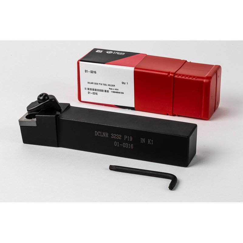 DCLNR3232-P19, 32mm Square Steel Shank External (OD) Turning Tool, Right-Hand, Double Clamp-Lock