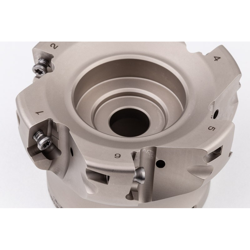 HPSM, 80mm Ø Shell Mill, 27mm Pilot Bore x 90° Lead Angle, 6 Flute, Positive/Positive Geometry, TSC