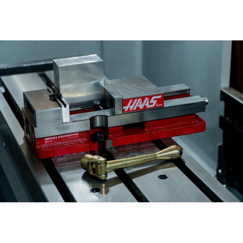 100mm (4") Single-Station Fixed-Jaw Vise, 165mm (6-1/2") Opening, Flange Style, Haas Workholding by Kurt