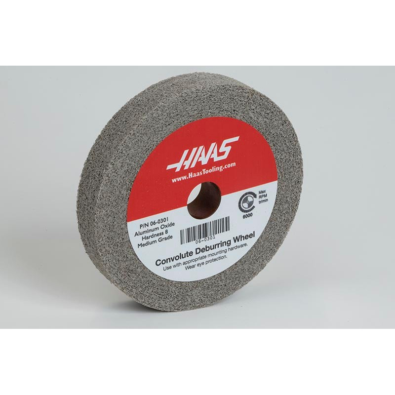 6" Haas Deburr Wheel, 1" Width x 1" Bore, Aluminum Oxide, Density 8, Medium-Grade