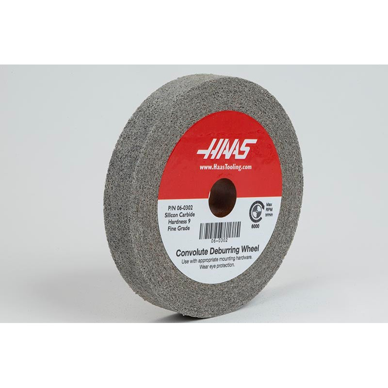 6" Haas Deburr Wheel, 1" Width x 1" Bore, Silicon Carbide, Density 9, Fine-Grade