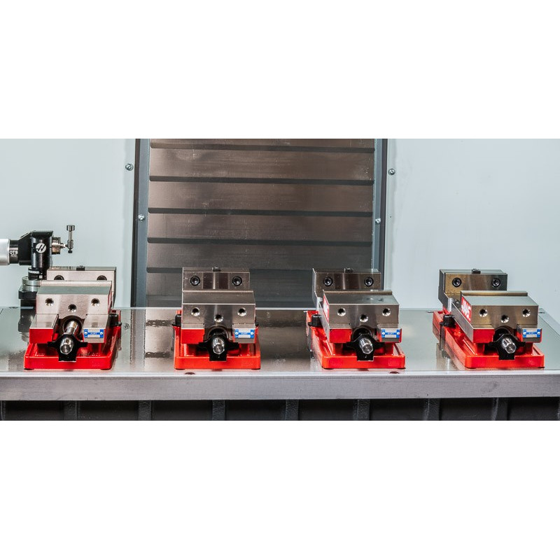 Pack of 4, 100mm (4") Single-Station Fixed-Jaw Vise, 165mm (6.5") Opening, Flange Style, Haas Workholding by Kurt