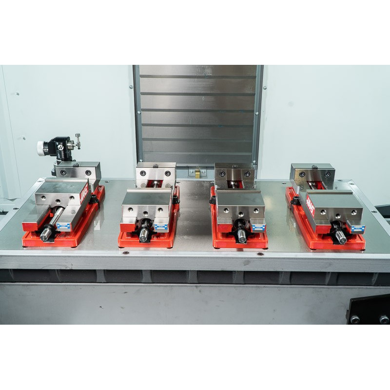 Pack of 4, 100mm (4") Single-Station Fixed-Jaw Vise, 165mm (6.5") Opening, Flange Style, Haas Workholding by Kurt