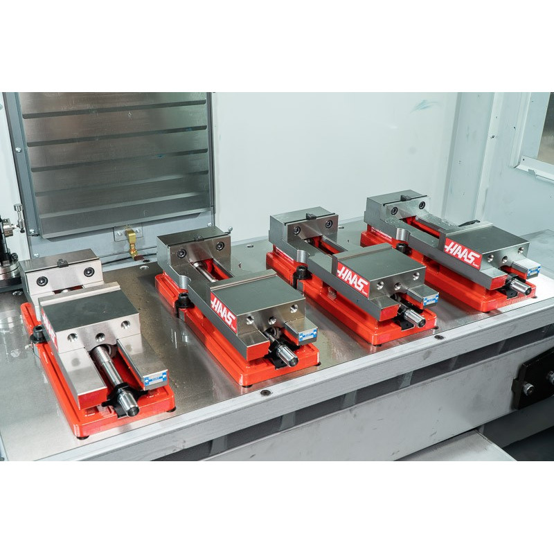 Pack of 4, 100mm (4") Single-Station Fixed-Jaw Vise, 165mm (6.5") Opening, Flange Style, Haas Workholding by Kurt