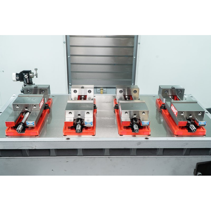 Pack of 4, 100mm (4") Single-Station Fixed-Jaw Vise, 165mm (6.5") Opening, Flange Style, Haas Workholding by Kurt