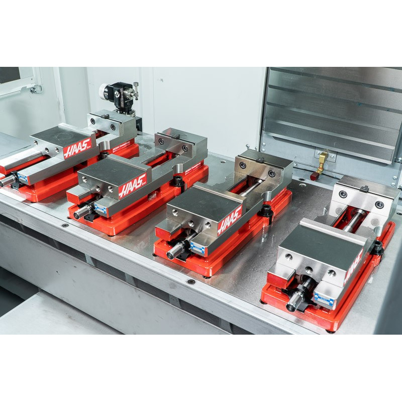 Pack of 4, 100mm (4") Single-Station Fixed-Jaw Vise, 165mm (6.5") Opening, Flange Style, Haas Workholding by Kurt