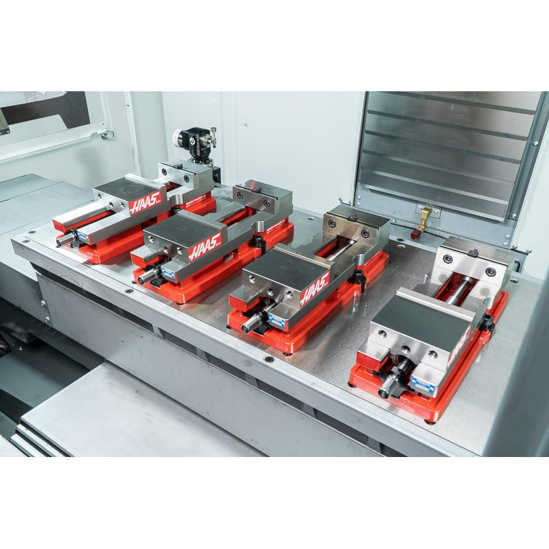 Pack of 4, 100mm (4") Single-Station Fixed-Jaw Vise, 165mm (6.5") Opening, Flange Style, Haas Workholding by Kurt