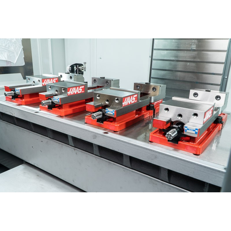 Pack of 4, 100mm (4") Single-Station Fixed-Jaw Vise, 165mm (6.5") Opening, Flange Style, Haas Workholding by Kurt