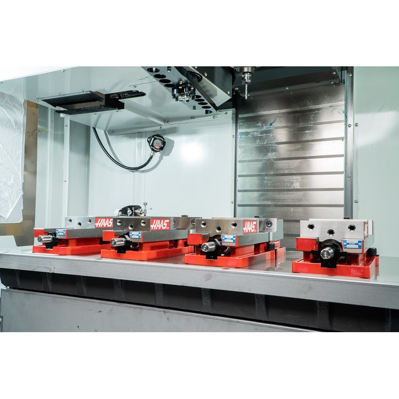 Pack of 4, 100mm (4") Single-Station Fixed-Jaw Vise, 165mm (6.5") Opening, Flange Style, Haas Workholding by Kurt