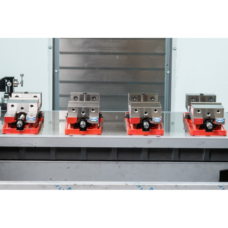 Pack of 4, 100mm (4") Single-Station Fixed-Jaw Vise, 165mm (6.5") Opening, Flange Style, Haas Workholding by Kurt