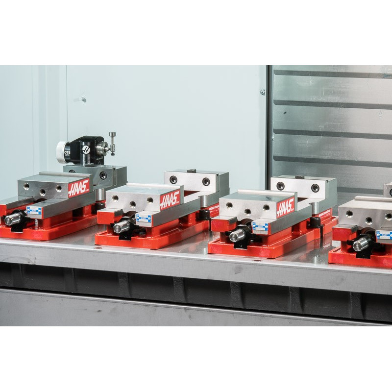 Pack of 4, 100mm (4") Single-Station Fixed-Jaw Vise, 165mm (6.5") Opening, Flange Style, Haas Workholding by Kurt